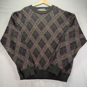 Vintage Grandpa Sweater Mens XL Abstract Knit Claybrooke Diamond Ski Lodge